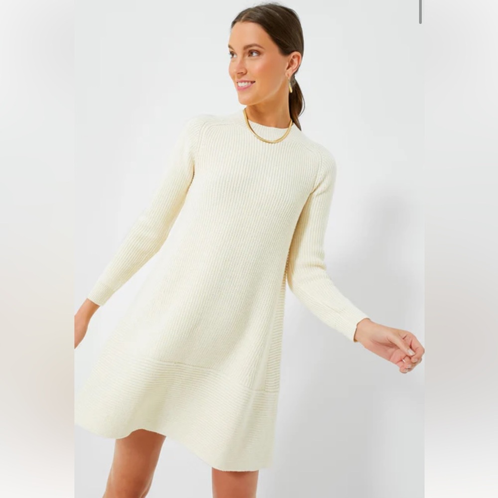 Pomander Place Cream Ainsley Long Sleeve Knit Dress, Size M